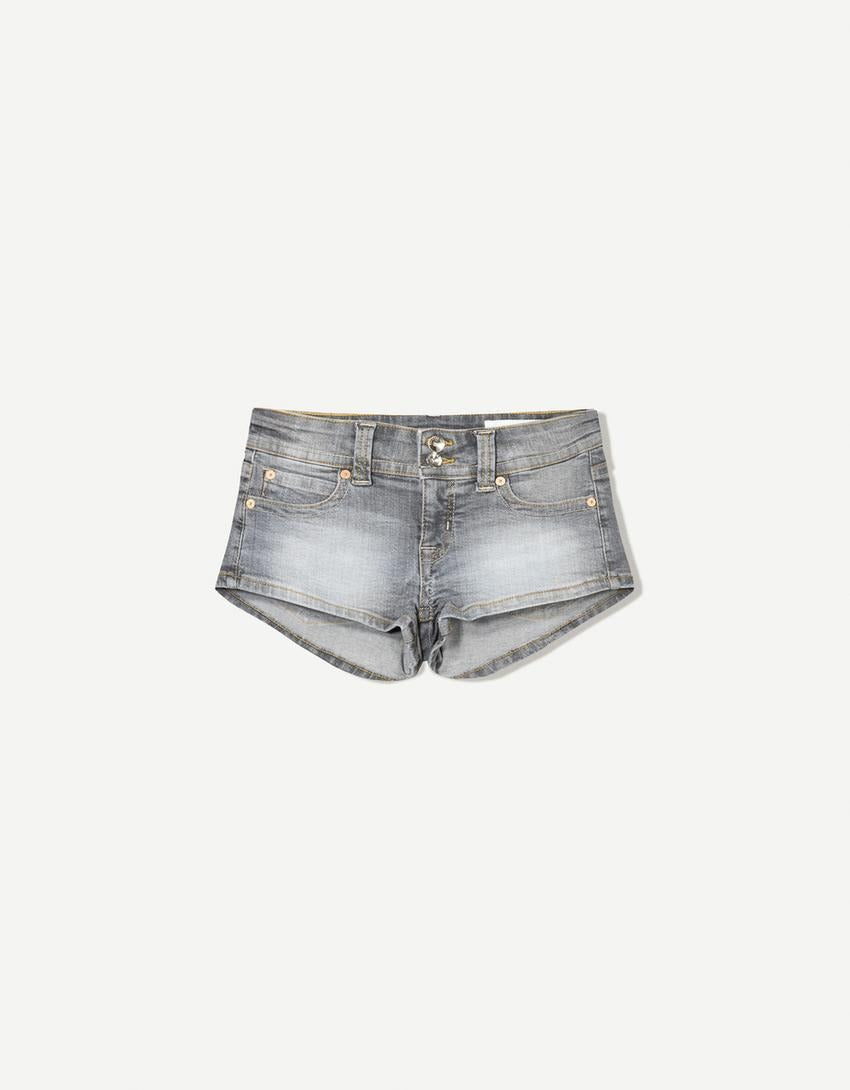 Low Rise Double Button Denim Shorts for Women - Bodycon Slim Fit Back Pocket Hot Pants, Sexy Casual Office Vacation Jean Shorts for Summer