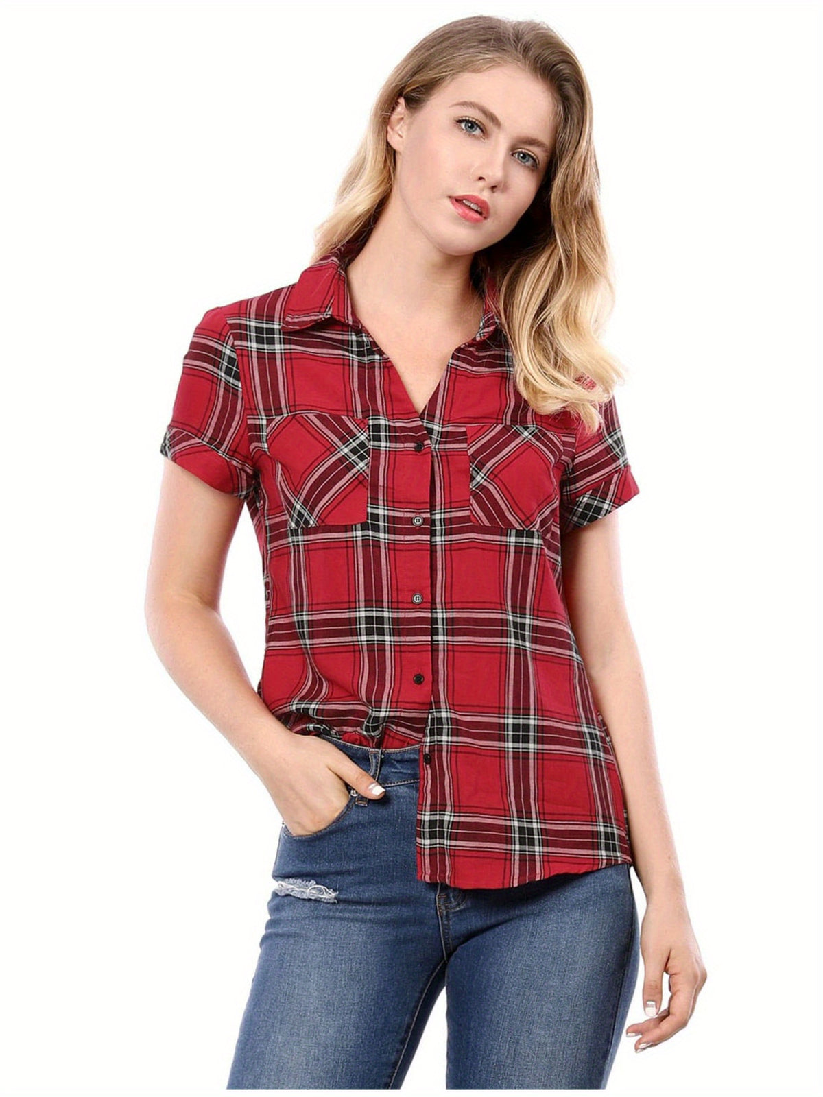Western Plaid Button Shirt for Women | Classic Flannel Checkered Long Sleeve Top | Casual Country Style Blouse | Machine Washable Women's Plaid Shirt