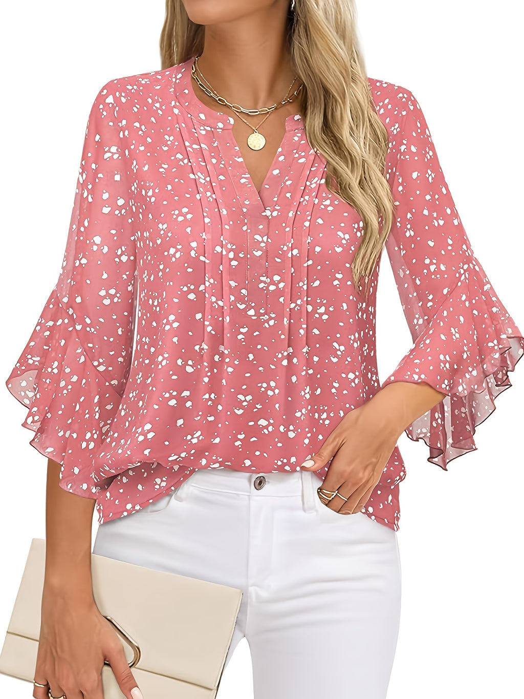 Women's 3/4 Sleeve Chiffon Blouse Business Casual Office Work Shirt Dressy Top 8 Colors S-XXL