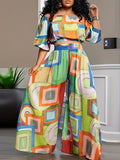 Women's Boho Print Crop Top and Wide Leg Pants 2-Piece Set Casual Summer Beach S-XXL