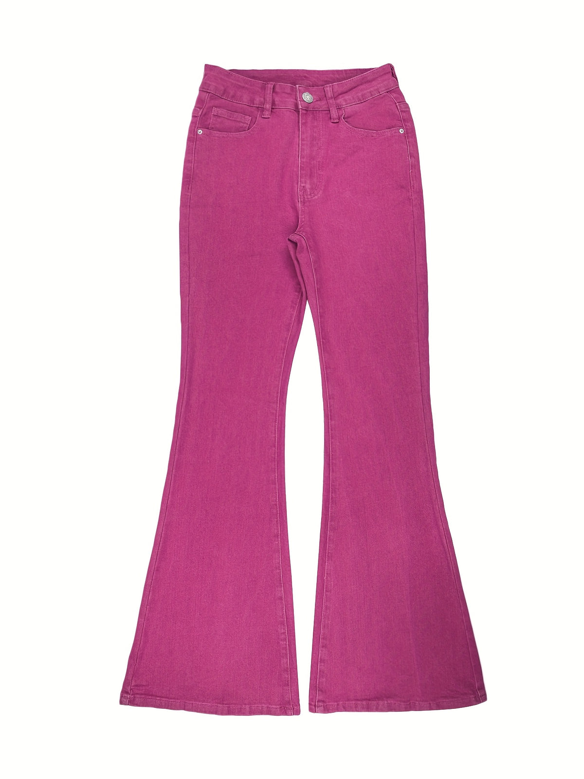 High Waist Stretch Flare Jeans Women Wide Leg Pants with Pockets – Solid Color Street Style, All-Season Comfortable Denim, Machine Washable