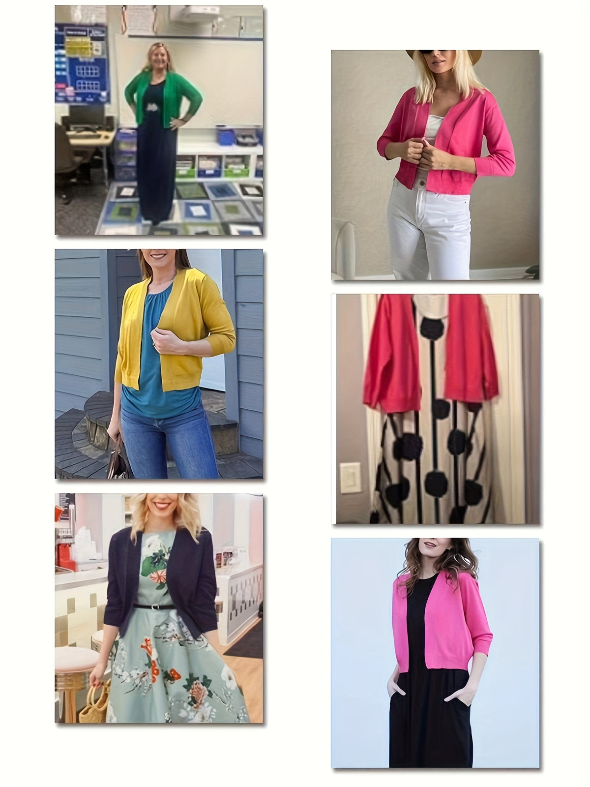 Cropped Open Front Cardigan Women 3/4 Sleeve Knit Shrug Ribbed Hem Draped Neckline Lightweight Stretchy Layering Top 9 Colors Spring Summer Fall S-XXL