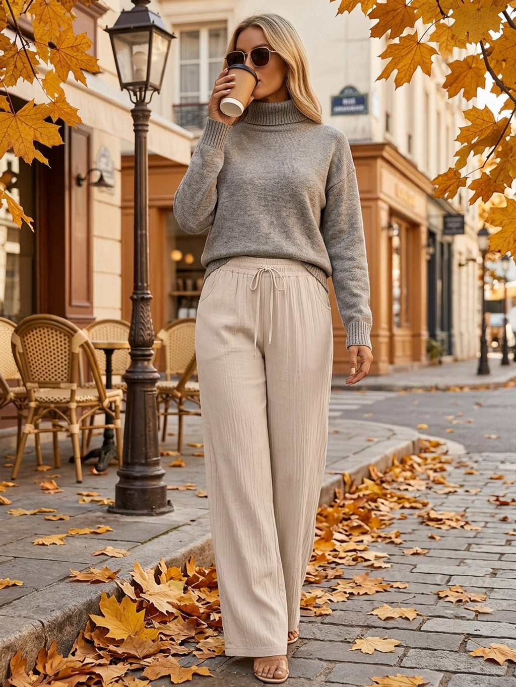 Women's Wide-Leg Pants Solid Color Elastic Waist Casual Comfortable Trousers S-XXL | Mira Roam