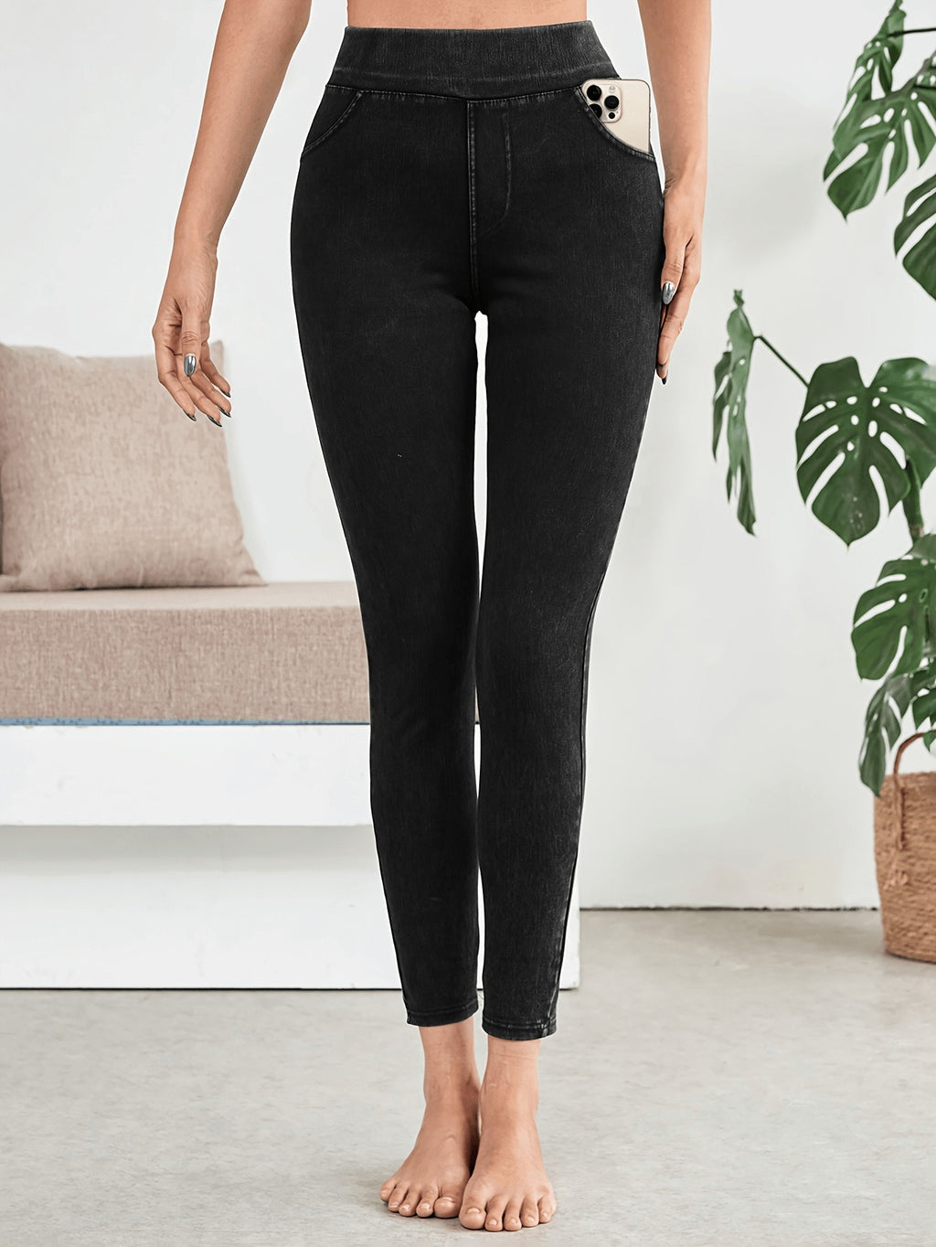 Women's High-Waisted Slim Elastic Pencil Jeans Yoga Pants Navy Black Light Blue All Season