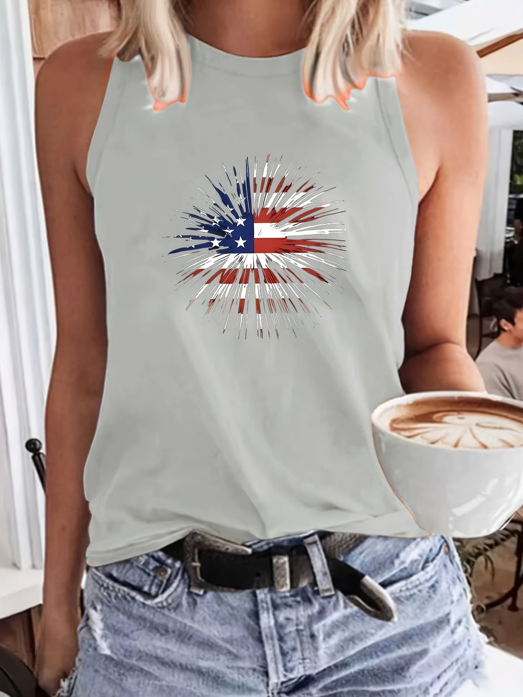 Print Vest Top Women Crew Neck Casual Everyday Sleeveless Tank Shirt Lightweight Summer Streetwear