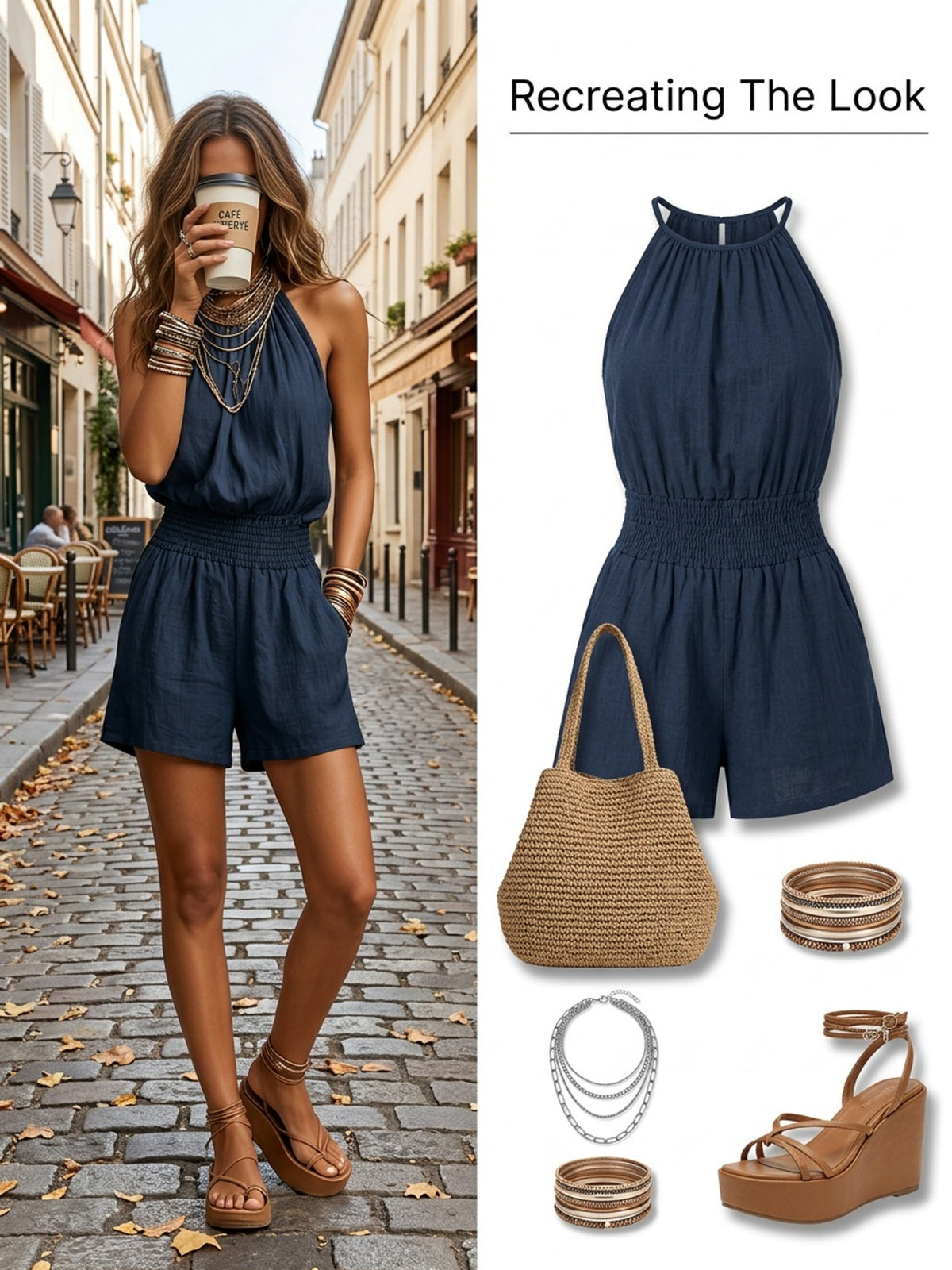 Halter Romper Women Sleeveless High Waist Shorts Jumpsuit Pockets Summer Beach Casual Solid Color Flattering One Piece