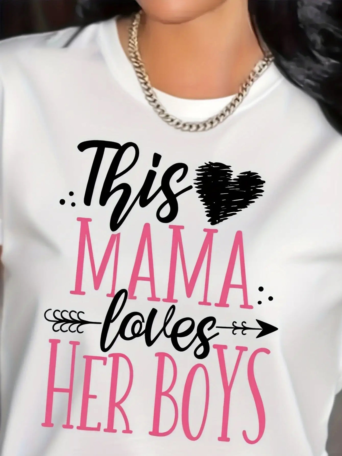 This Mom Loves Her T-Shirt Women Round Neck Short Sleeve Heart Slogan Soft Knit Casual Mom Gift Tee XS-XL