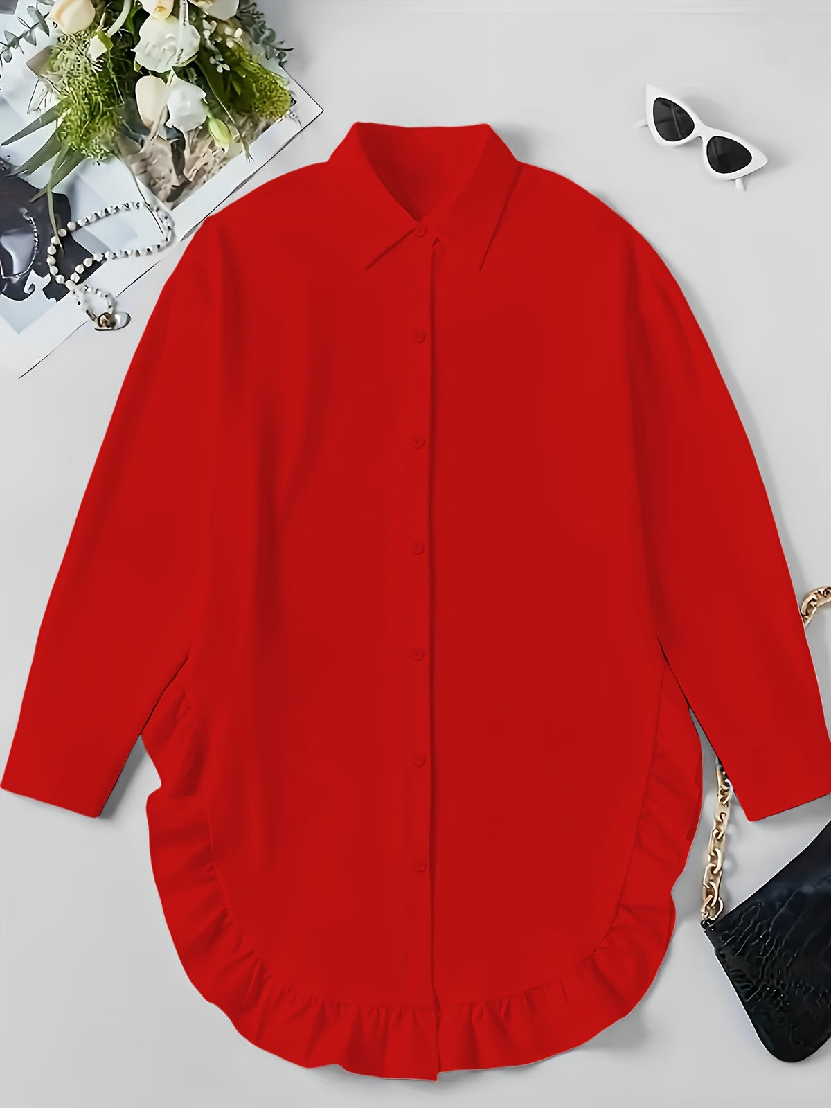 Ruffle Shirt Women Loose Oversized Frill Detail Casual Elegant Blouse Spring Summer Office Top S M L XL XXL