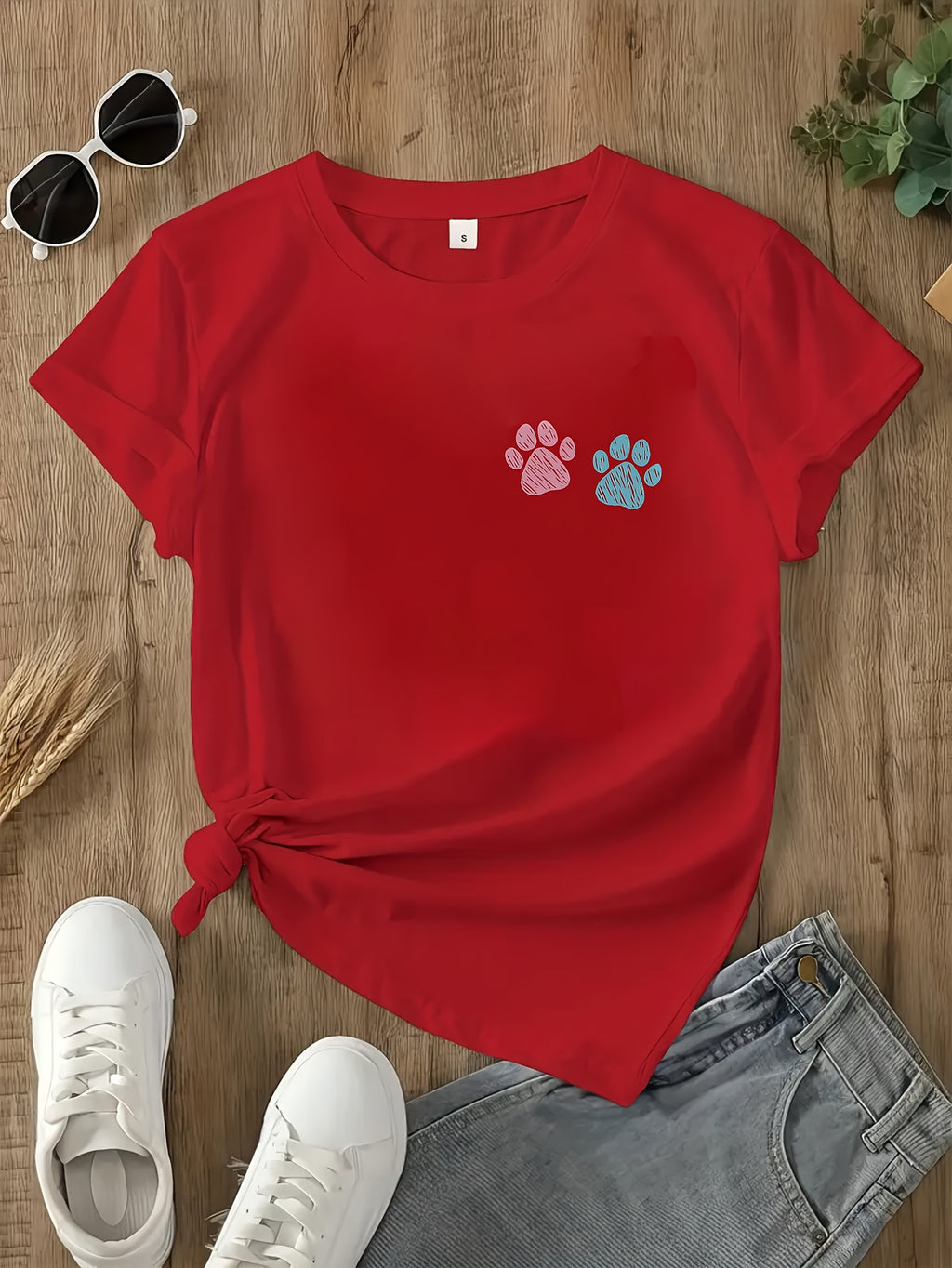 Dog Lover T-Shirt Easily Distracted by Dogs Paw Print Graphic Tee Women Short Sleeve Crew Neck Casual Summer Top Pet Owner Gift Burgundy White Apricot Red