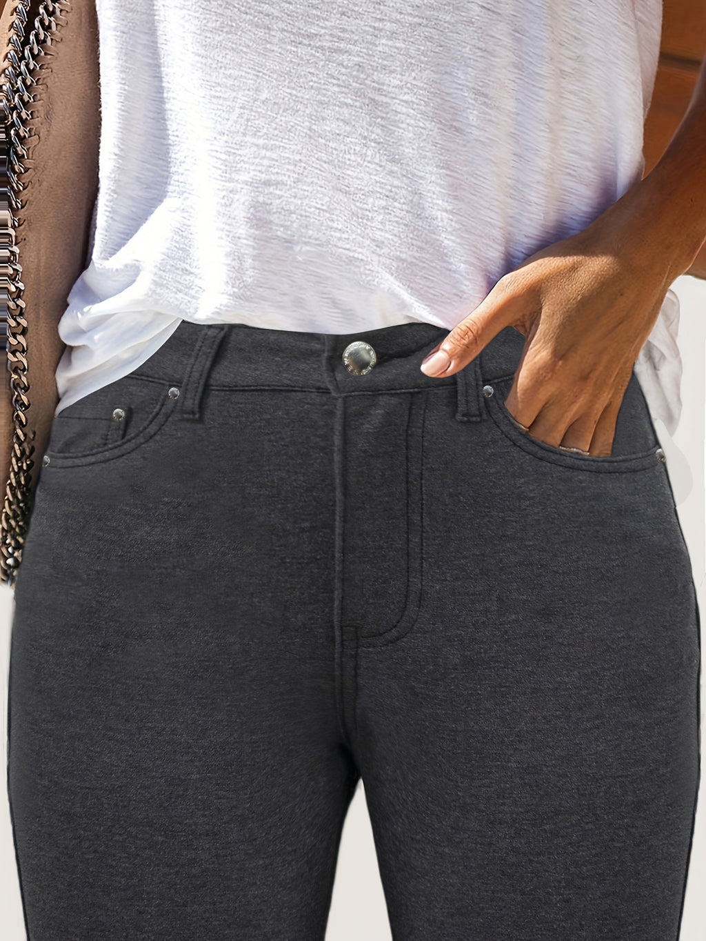 High Waist Skinny Jeans Women Metal Button Detail - Stretch Street Style Casual Denim Pants in Black, Blue, Burgundy & More Colors S-XXL