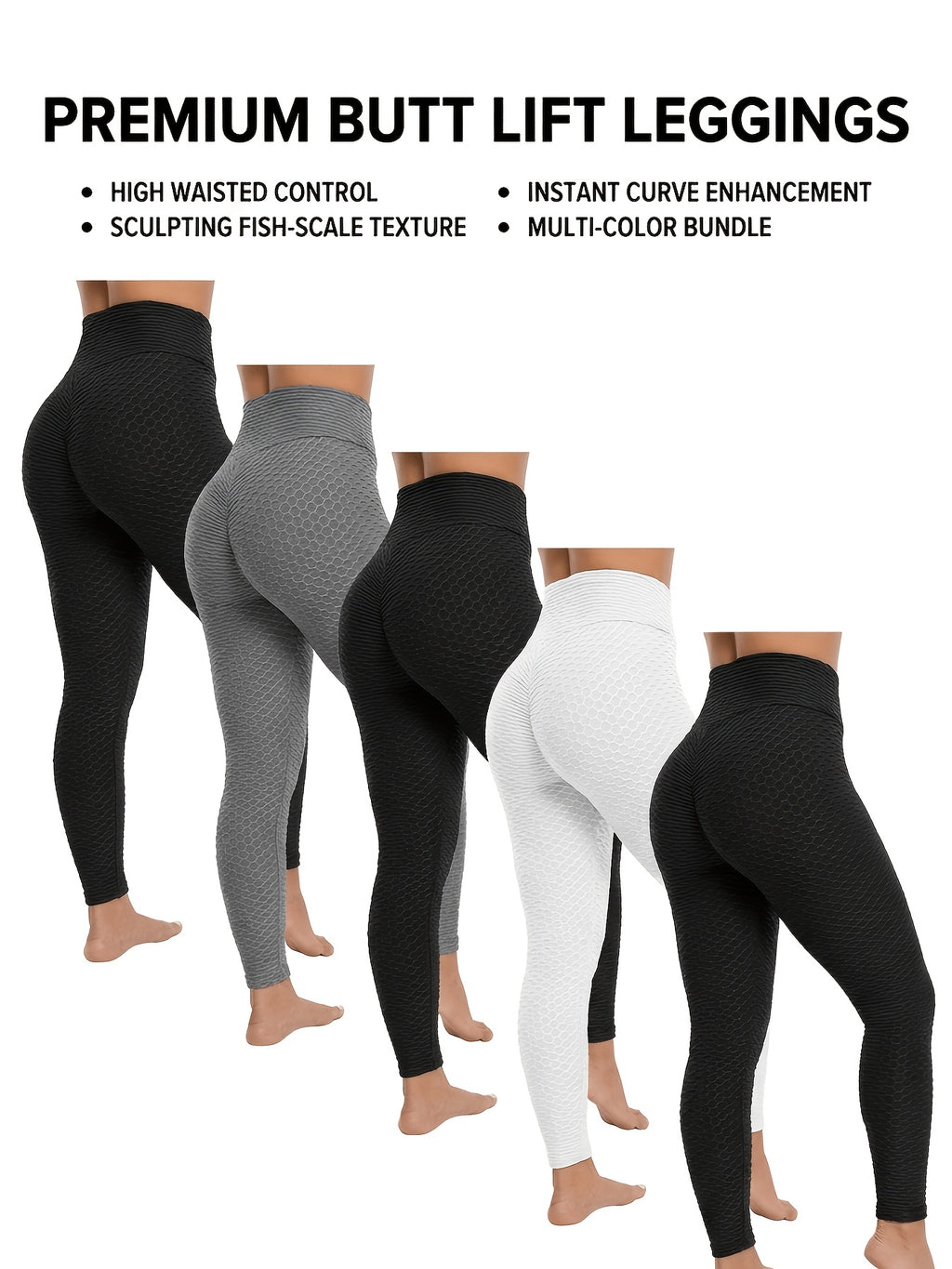 High Waist Butt Lifting Leggings for Women – Quick Dry 90% Polyester High Stretch Solid Color Pants, Spring Summer Fall Casual Slim Fit, White Light Green Black, S-XXL