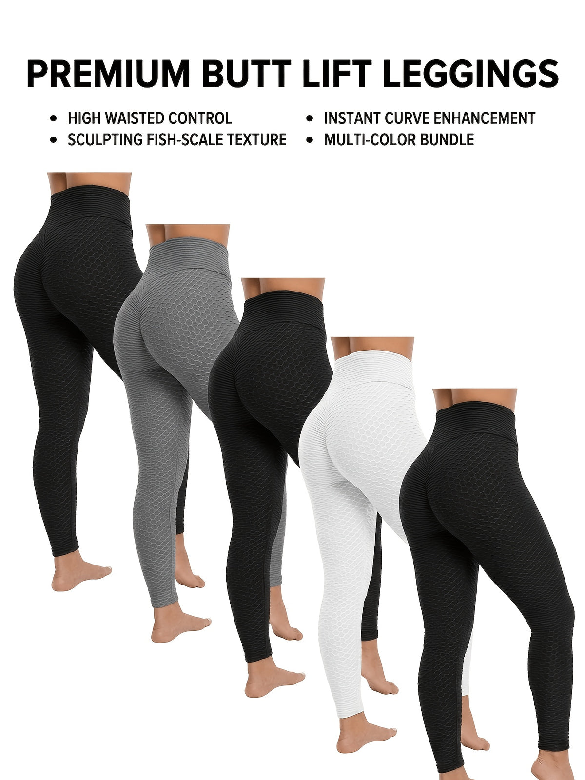 High Waist Butt Lifting Leggings for Women – Quick Dry 90% Polyester High Stretch Solid Color Pants, Spring Summer Fall Casual Slim Fit, White Light Green Black, S-XXL