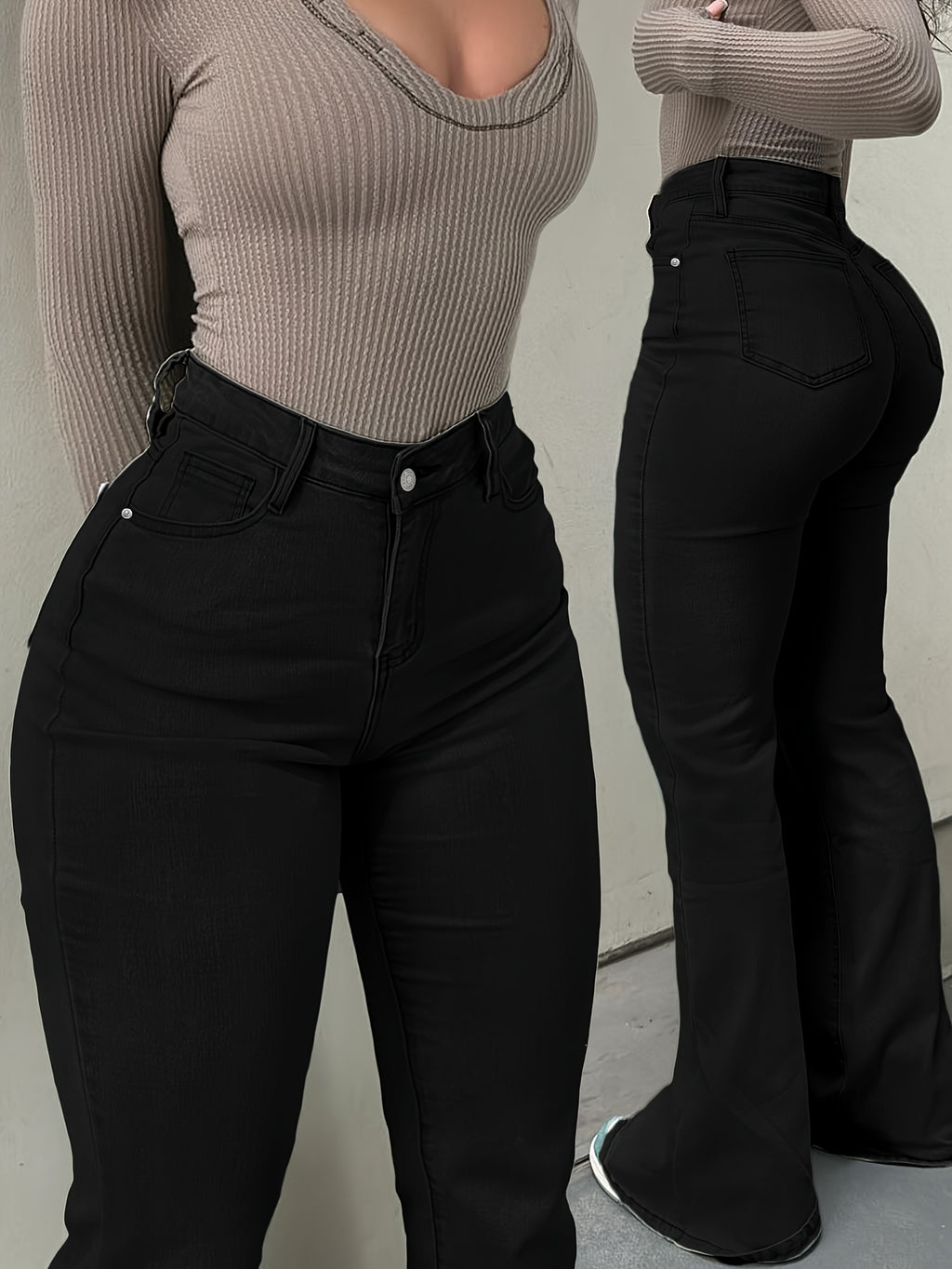 Women's Y2K Straight Leg Denim Pants High Elastic Vintage Street Style Solid Color Long Jeans Versatile Trendy Fashion Bottoms