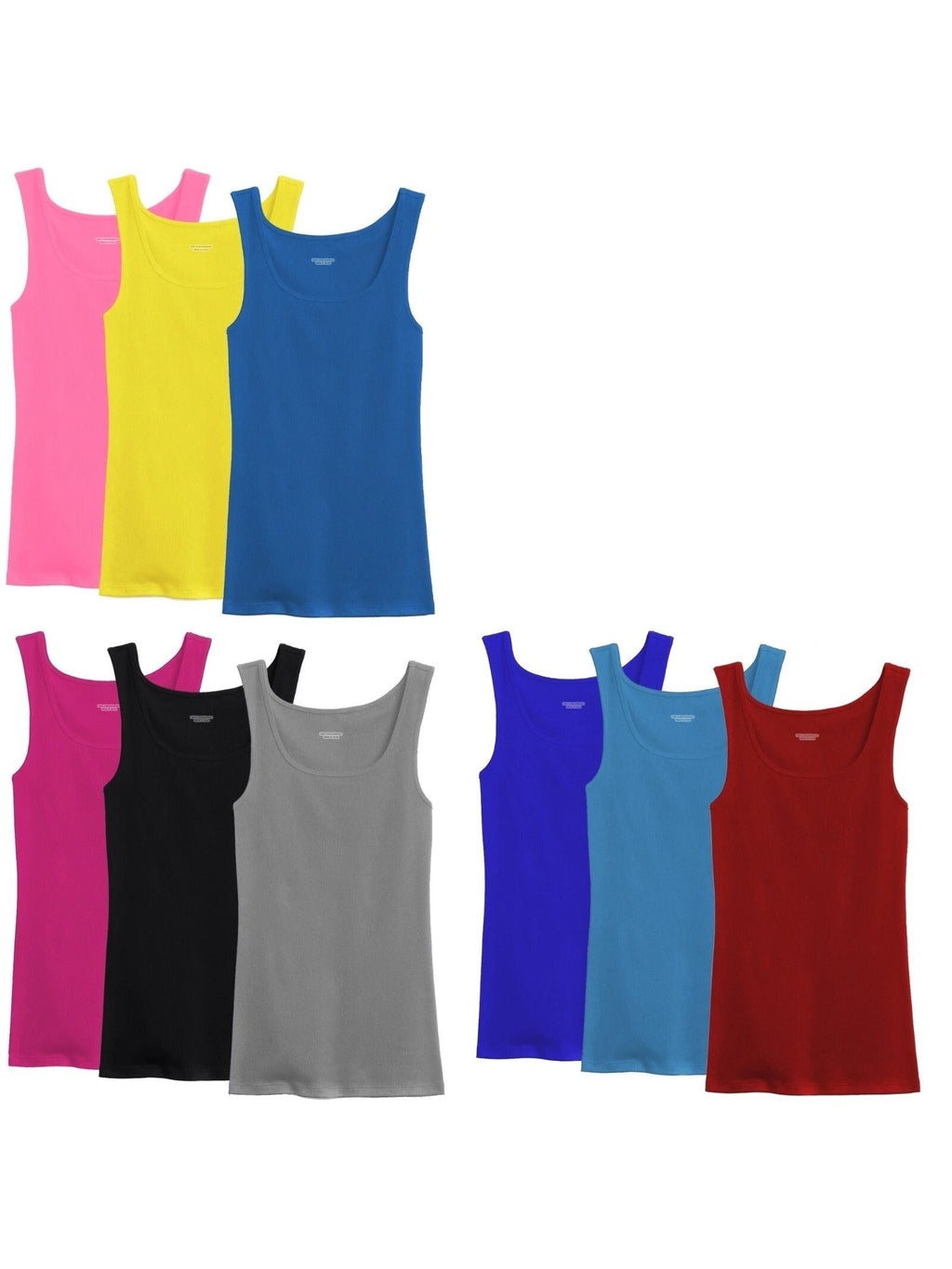 Women's 100% Cotton Ribbed Tank Top Sleeveless Round Neck Multi-Pack Random Colors 3-12pcs S-XXL