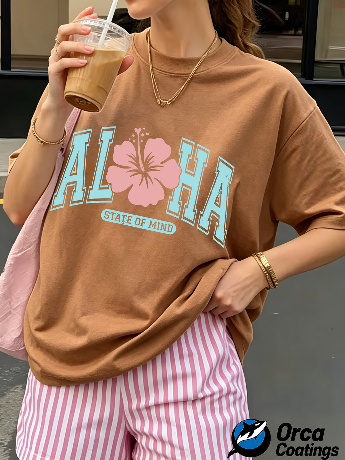 Women's Aloha Hibiscus Graphic Print T-Shirt 100% Cotton Crew Neck Short Sleeve Summer Beach Casual Tee
