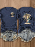 Palm Tree Seaside Print T-Shirt Women Double-Sided Graphic Crew Neck Short Sleeve Summer Casual Tee Breathable S-XXL