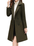 Mid Length Double Breasted Lapel Coat for Women, Suede PU Fabric Lined Winter Overcoat, Elegant Transitional Spring Fall Long Jacket, Classic Chic Women's Trench Coat