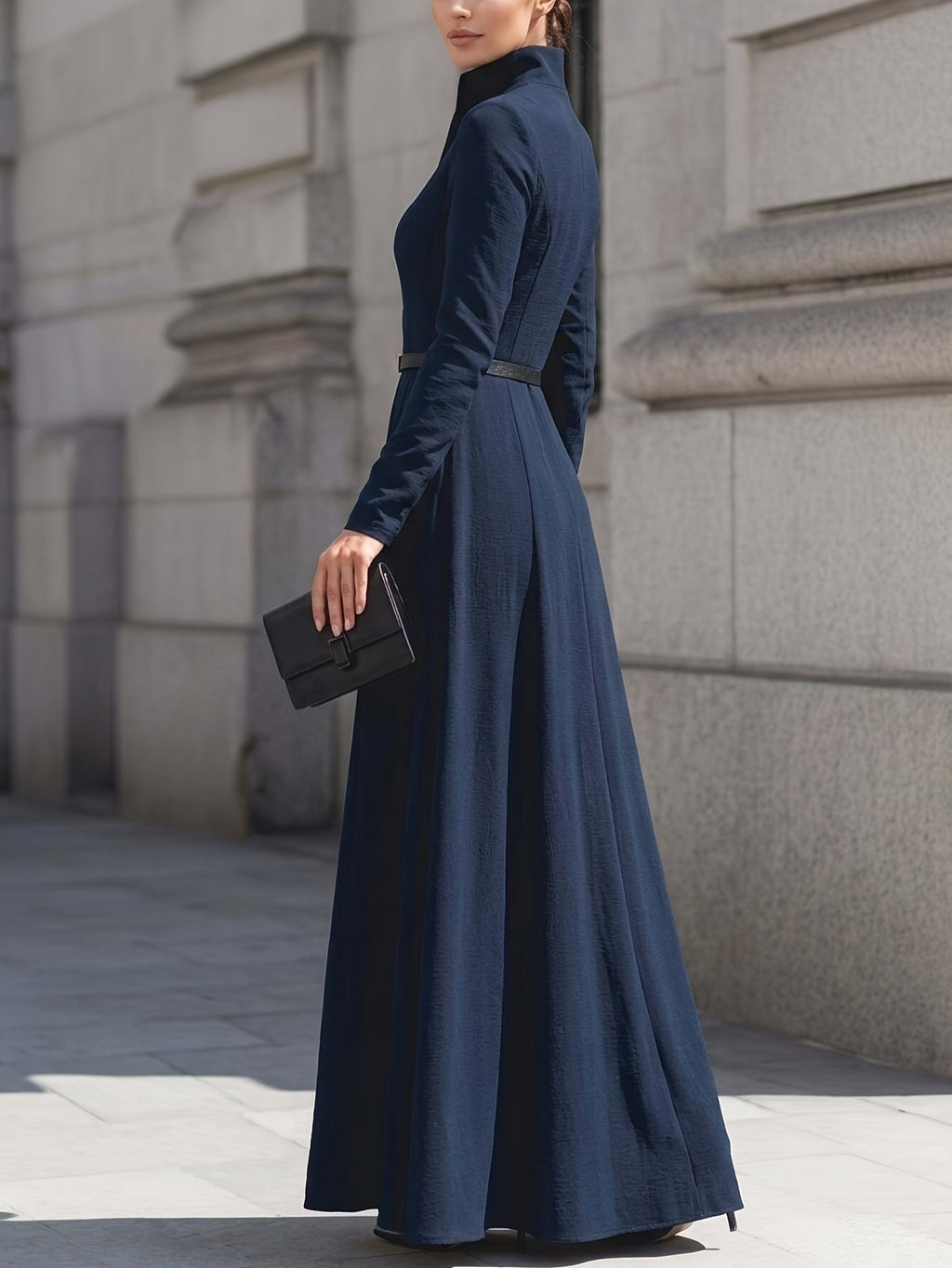 Elegant Mermaid Flared Dress for Women Long Sleeve Lapel Waist Cinching Belt Zipper Formal Evening Dress Autumn Party Dinner Wedding Guest
