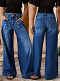 Wide Leg Flared Jeans for Women High Waist Retro Loose Washed Stretch Slanted Pocket Spring Fall Versatile Denim Pants