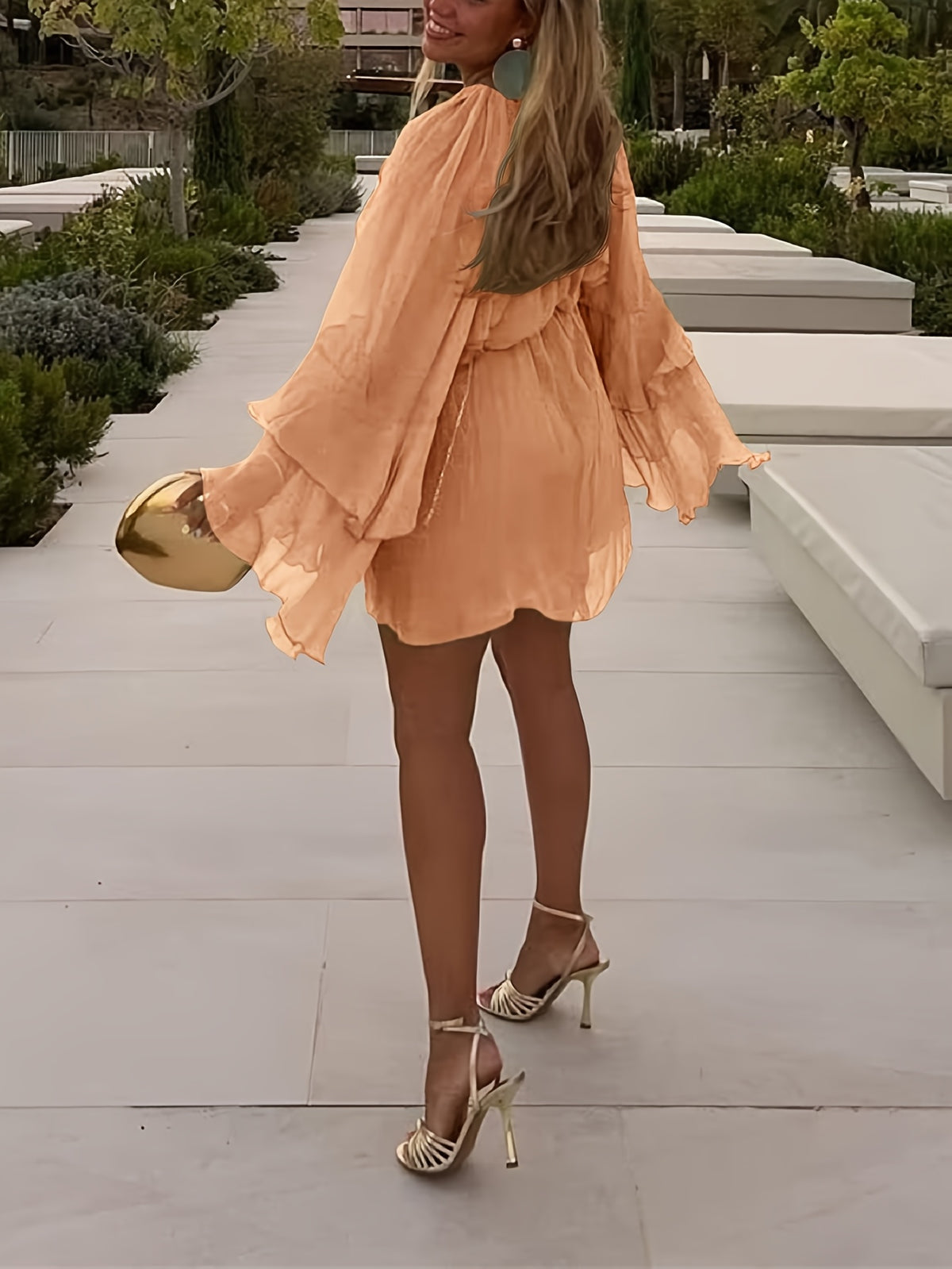 Chiffon Ruffle Dress Women Casual Vacation Layered Peplum Spring Summer Loose Flowy