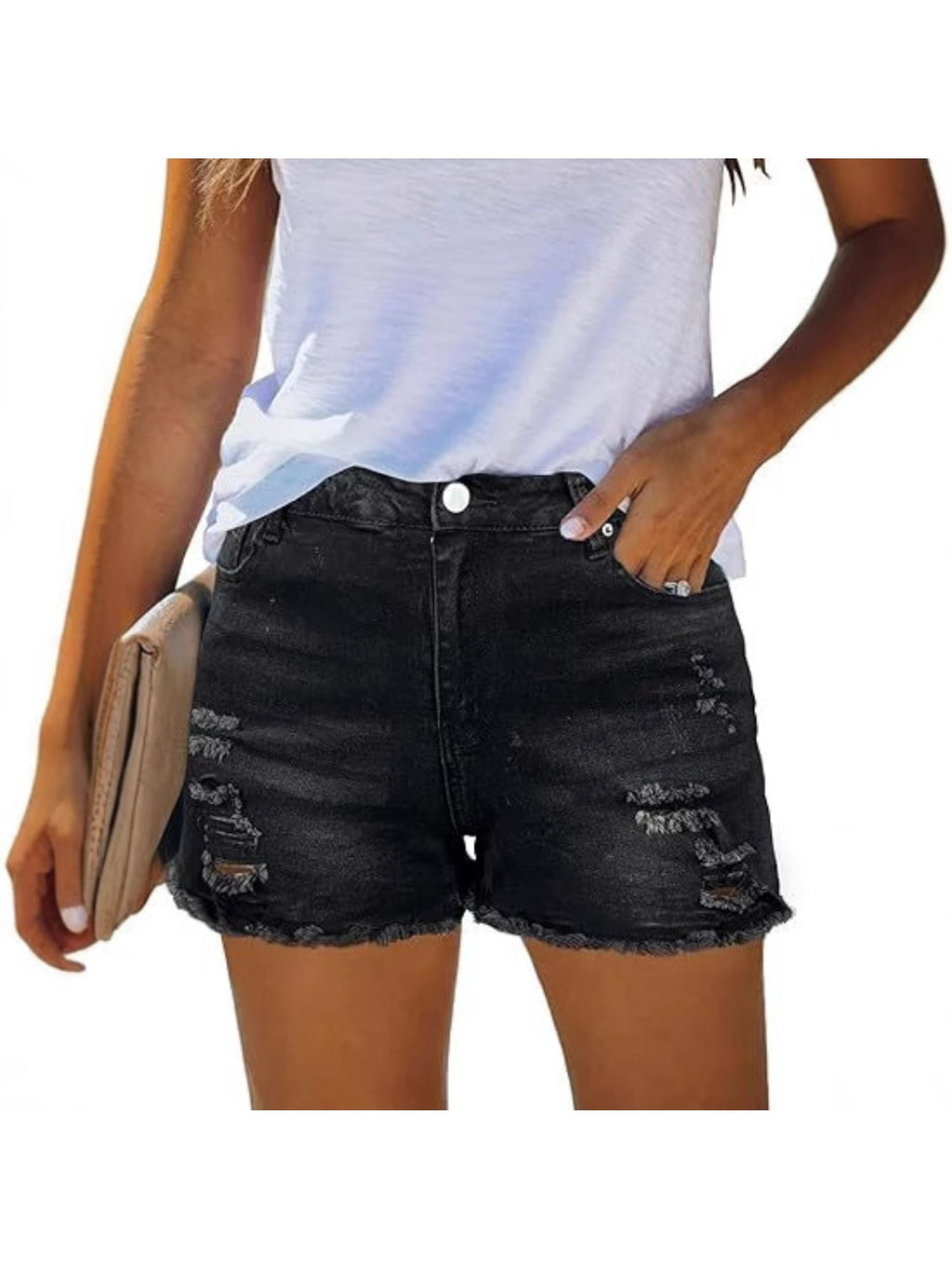 High Waisted Ripped Denim Shorts Women Casual Distressed Raw Hem Jean Shorts Loose Fit Streetwear Summer Outfits