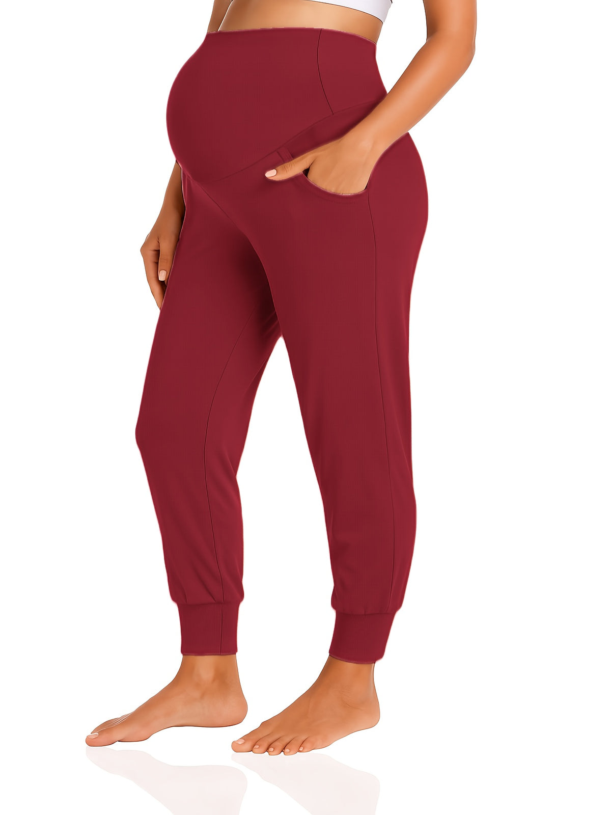 Maternity Pants Women Stretchy Comfortable Lounge Pants High Waist Belly Support Straight Leg Casual Pregnancy Pants with Pockets