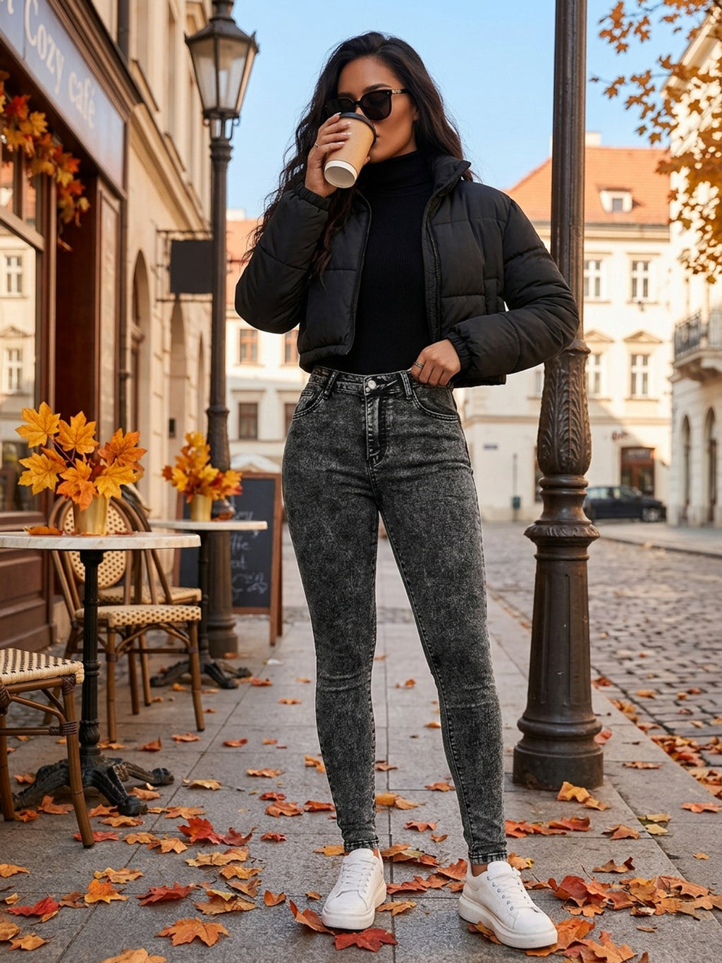 Black Distressed Hem Skinny Jeans Women High Waist Stretch Denim Pants Y2K Vintage Casual Street Style Button Fly Comfortable Elastic Fabric Fashion Trousers XS-XXL