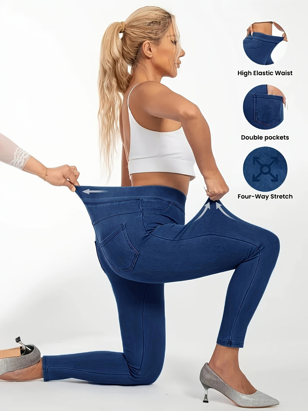 High Waisted Stretch Skinny Jeans for Women – Elastic Waist Slim-Fit Full-Length Denim, Casual to Professional All-Season, Sizes S-XXL
