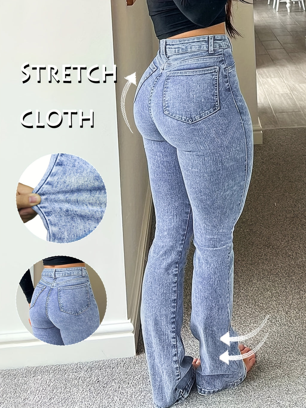 Women's Y2K Straight Leg Denim Pants High Elastic Vintage Street Style Solid Color Long Jeans Versatile Trendy Fashion Bottoms