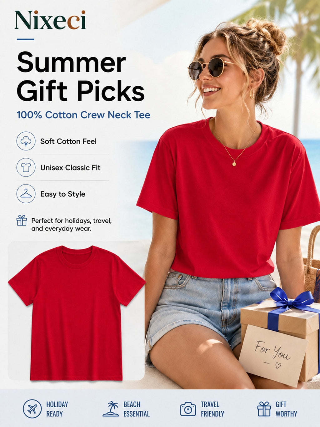Tropical Palm Print T-Shirt for Women – Retro Hawaiian Coconut Tree Short Sleeve Crewneck Loose Beach Vacation Top, Casual Surfing Poolside Shirt