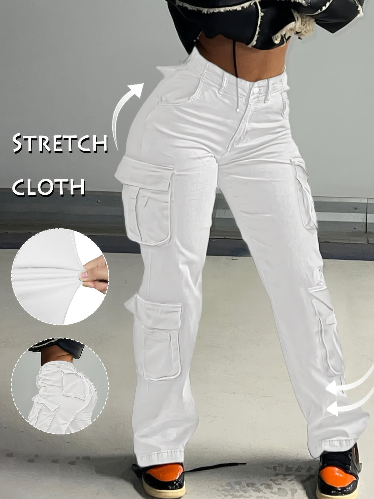 Low Waist Cargo Denim Pants Women Street Hip-Hop Style Multi Pocket Wide Leg Workwear Casual Jeans Apricot Grey Khaki S-XXL