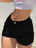Ripped Mid-Rise Denim Shorts for Women - Street Style Distressed Hot Pants | Casual Summer Jean Shorts | Black Grey Blue S-XXL