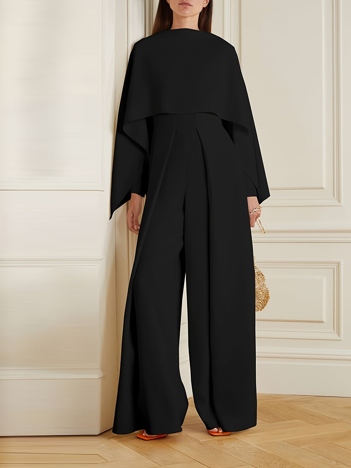 Women Solid Color Wide Leg Jumpsuit Long Sleeve Zipper Crew Neck Elegant Casual All Season Green Beige Black Dark Blue S-XL