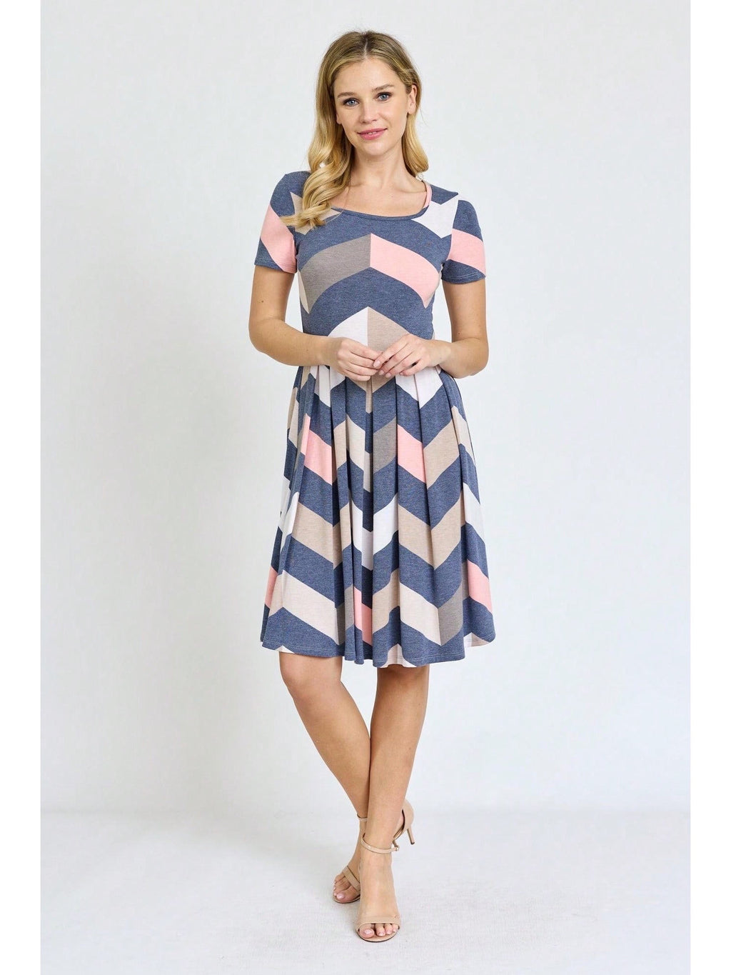 Paisley Floral Swing Dress Women Chevron Stripe Patchwork Pleated Square Neck Elastic Waist Midi Casual Plus Size S-3X