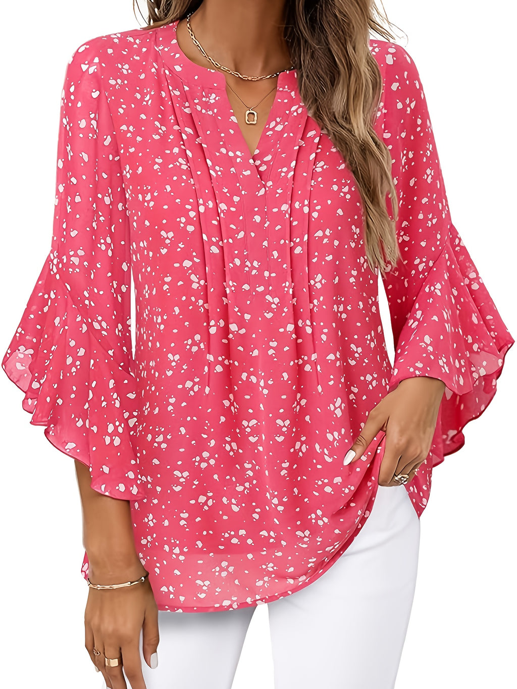 Women's 3/4 Sleeve Chiffon Blouse Business Casual Office Work Shirt Dressy Top 8 Colors S-XXL