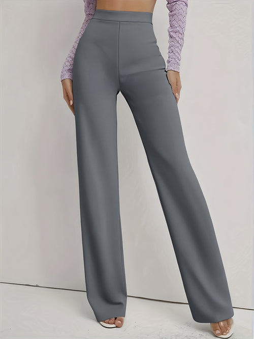 Black Straight Leg Pants Women Slim Fit Solid Color Elegant Long Pants Soft Fabric Versatile Commute Work Spring Summer Daily Wear