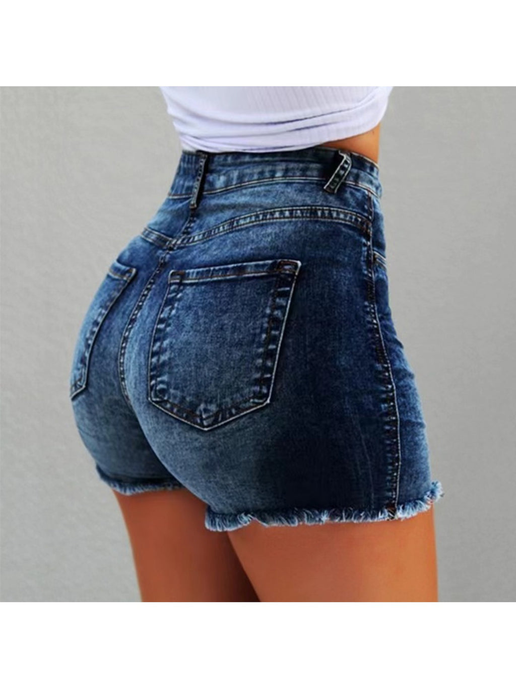 Fringe Hem Denim Shorts Women High Waist Casual Summer Hot Pants Solid Color Machine Washable Jean Shorts Spring Summer Outfit Black Blue Grey