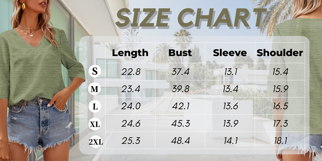 V-Neck T-Shirt Women Half Sleeve Loose Basic Tee Viscose Blend Soft Casual Summer Top Regular Fit Lightweight S-XXL
