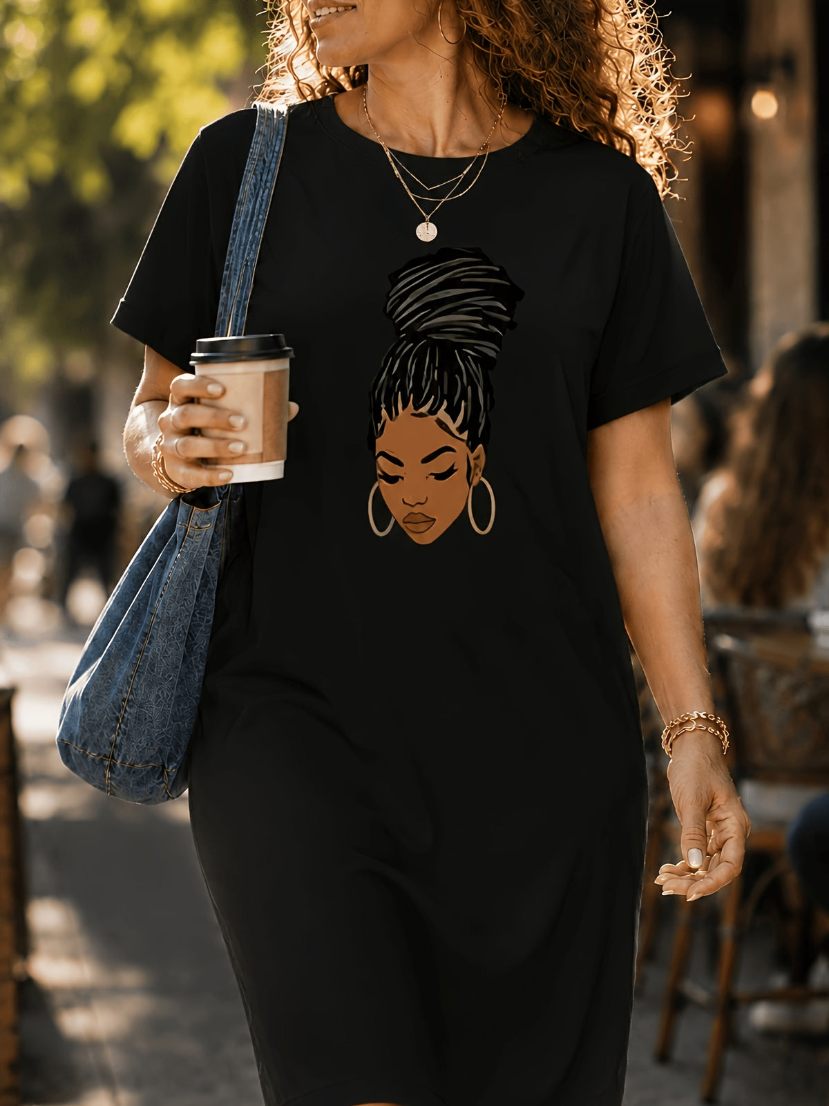 Plus Size Casual Summer Dress for Women - Black Magic Graphic Print, Loose Fit Short Sleeve Lightweight Dress, Sizes 1XL-5XL
