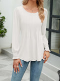Puff Long Sleeve Tunic Top Women Pleated Crew Neck Loose Blouse Casual Elegant Fall Shirt Soft Flowy Top White Purple Green S-XXL