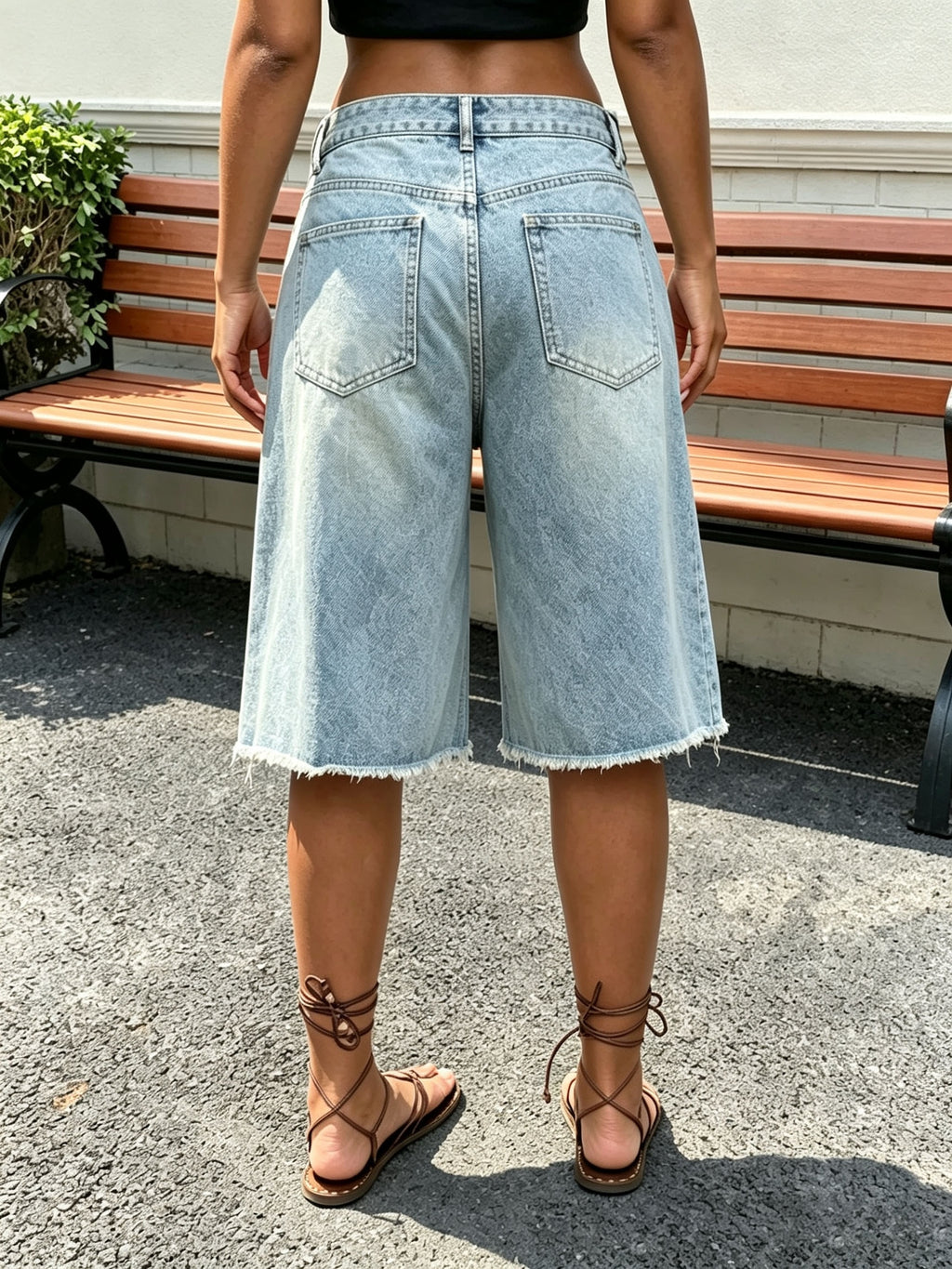 Ripped Denim Shorts Women Street Style Metal Eyelet Detail Sky Blue Casual Edgy Jean Shorts Summer Fashion