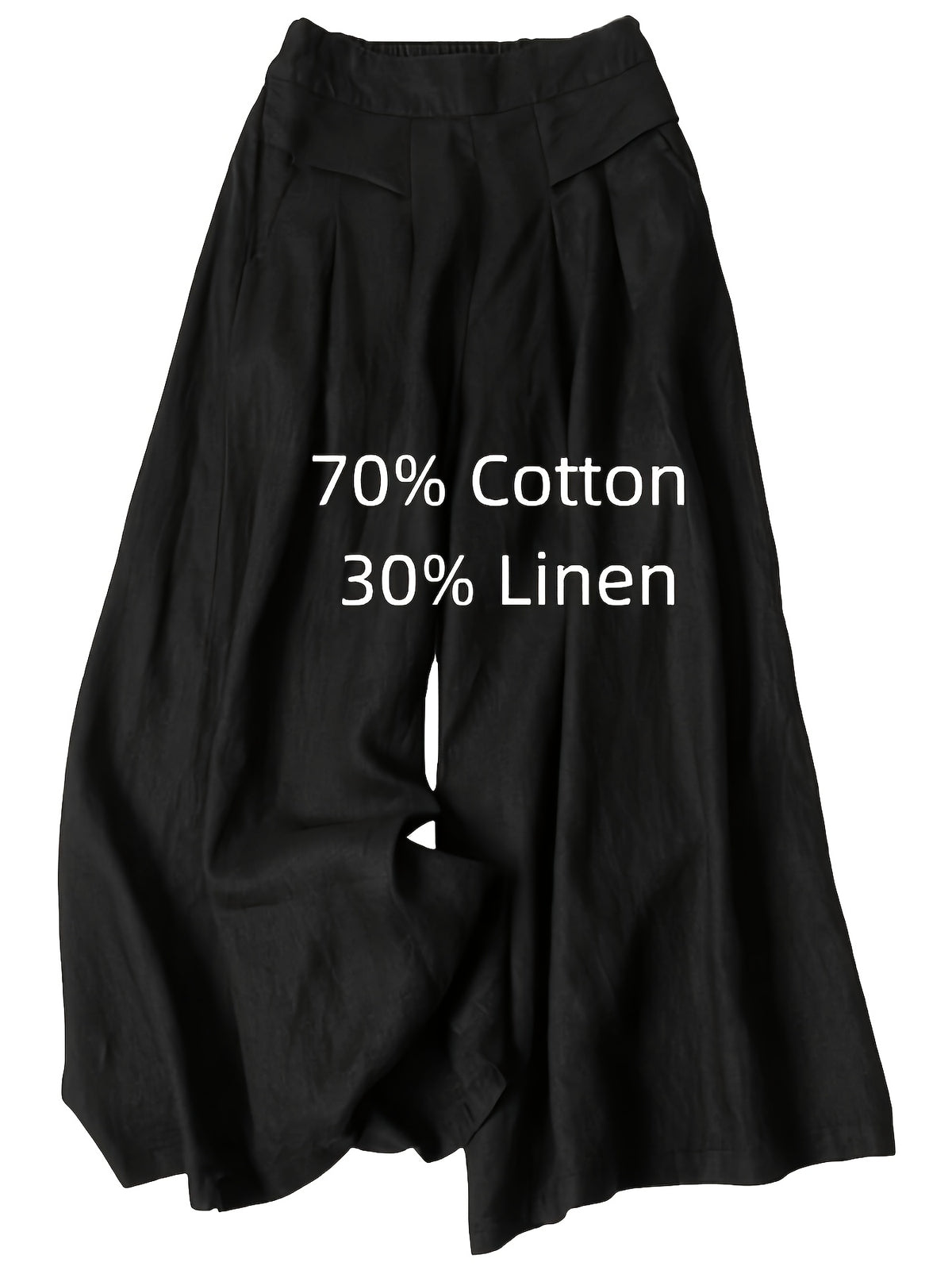 Linen Palazzo Wide Leg Pants for Women – Boho Elastic Waist 7/8 Culotte Capri Trousers with Pocket, Solid Color Casual Outfit Spring Summer Fall Comfortable Breathable Bottoms S-XXL
