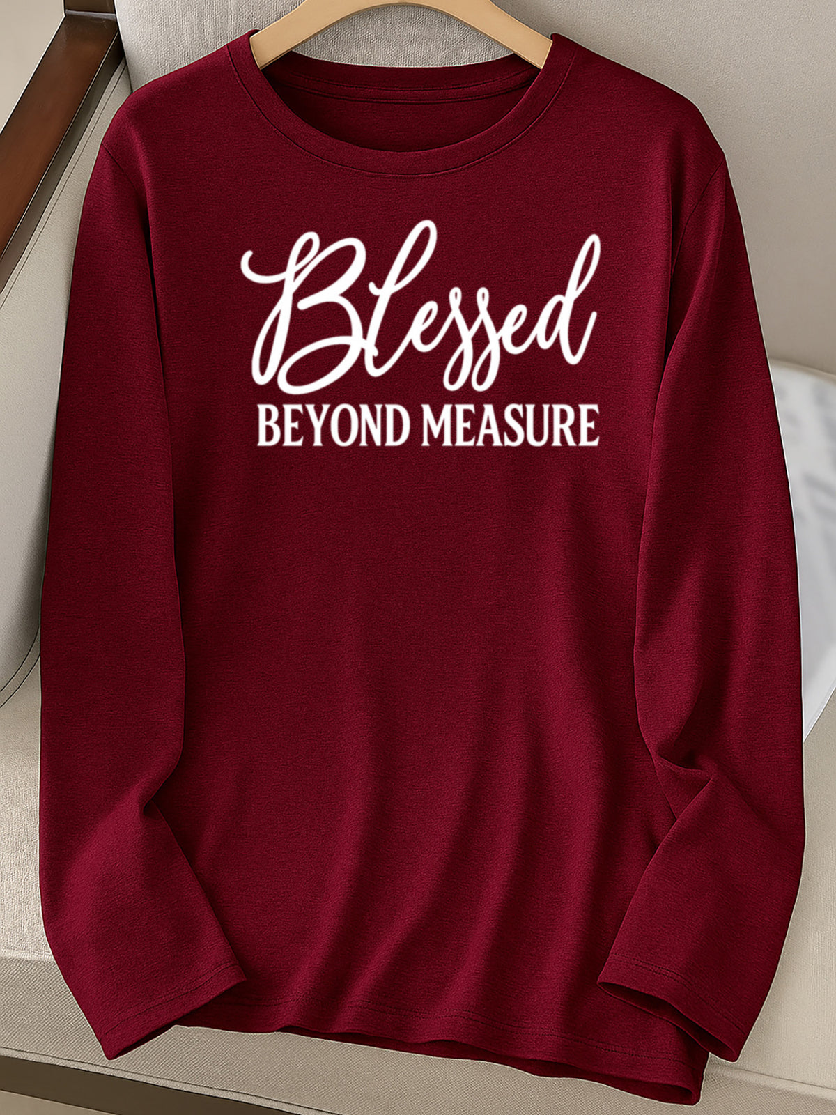 Women Long Sleeve Graphic Top Faith Letter Print Soft Breathable Machine Washable S-XXL