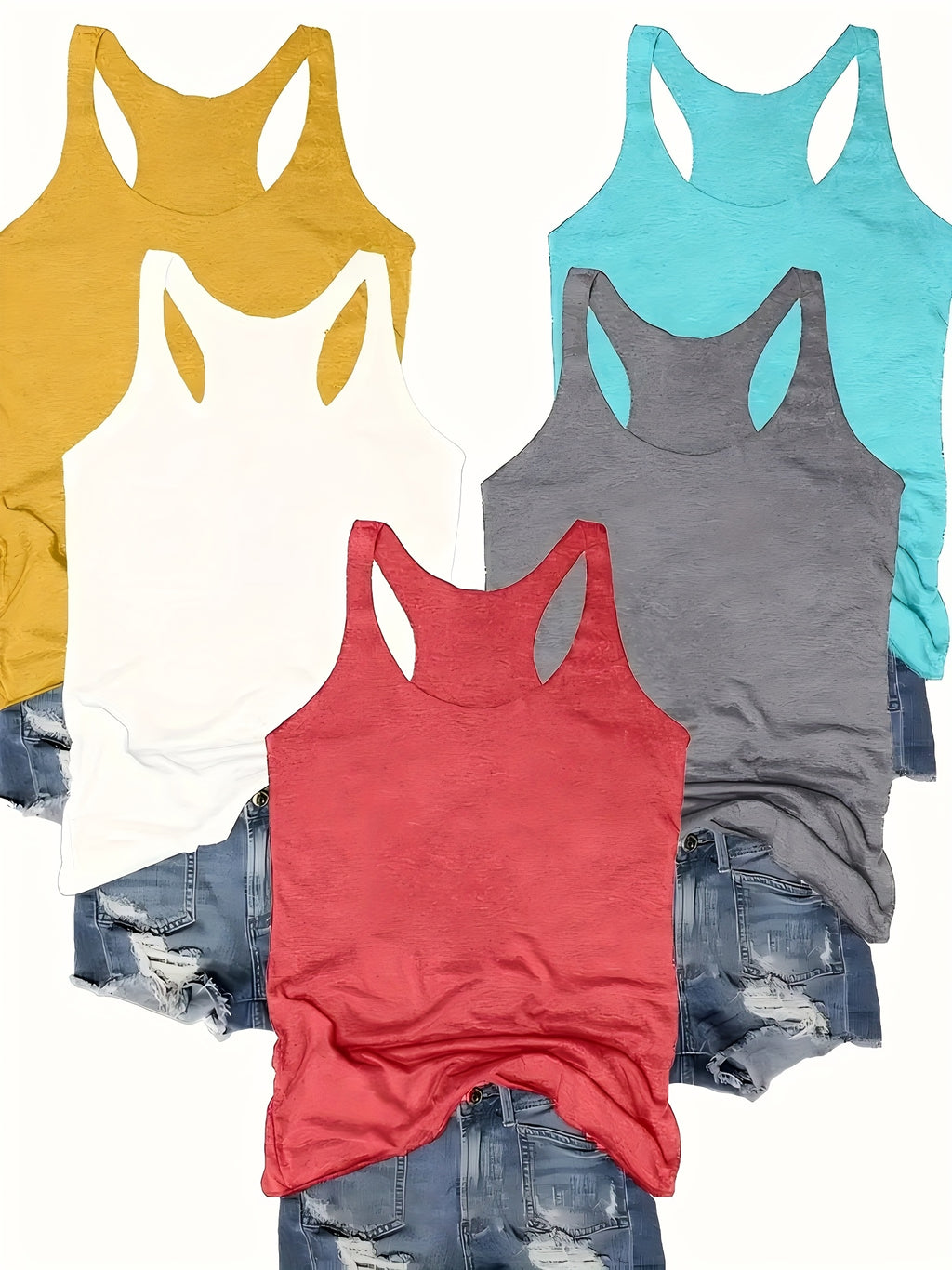 5-Pack Sleeveless Tank Tops for Women | Round Neck Stretchy Casual Cami Tops | Multipack Basic Layering Tops | Spring Summer Everyday Vest Tank Women