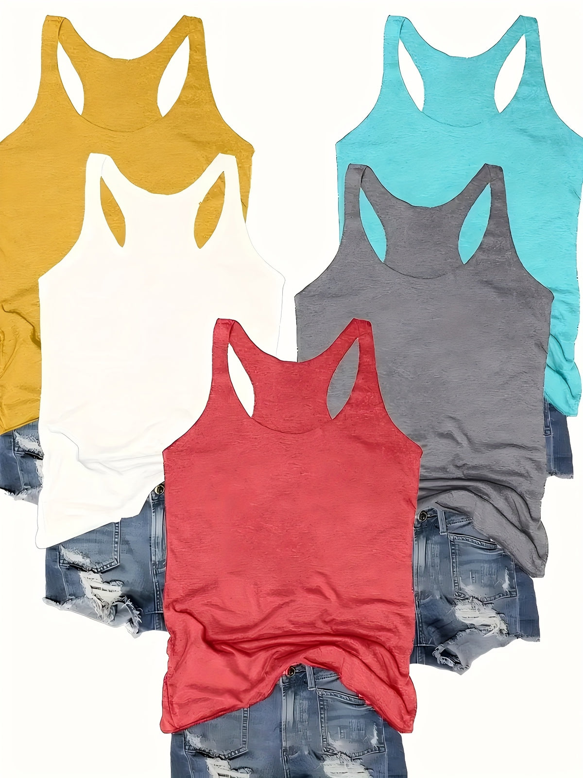 5-Pack Sleeveless Tank Tops for Women | Round Neck Stretchy Casual Cami Tops | Multipack Basic Layering Tops | Spring Summer Everyday Vest Tank Women