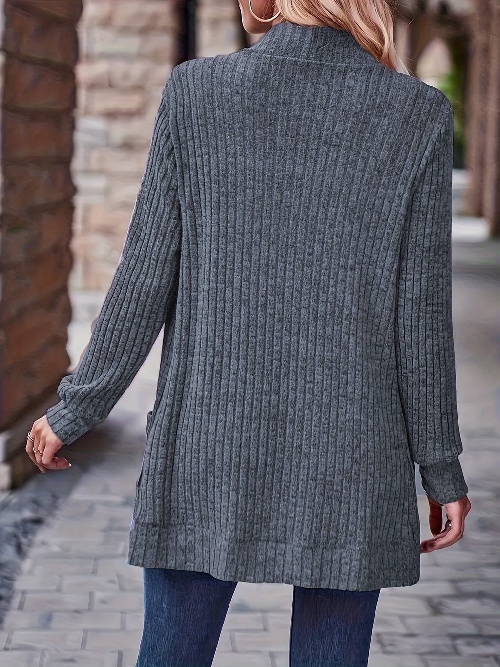 Cardigan Collar Loose Blouse Women Knit Pocket Long Sleeve Solid Color Casual Elegant Top 10 Colors Stretch Everyday Wear S-XXL