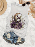 Sleeveless Vest Top Women Floral Print Lightweight Summer Beach Casual Tank White Gray