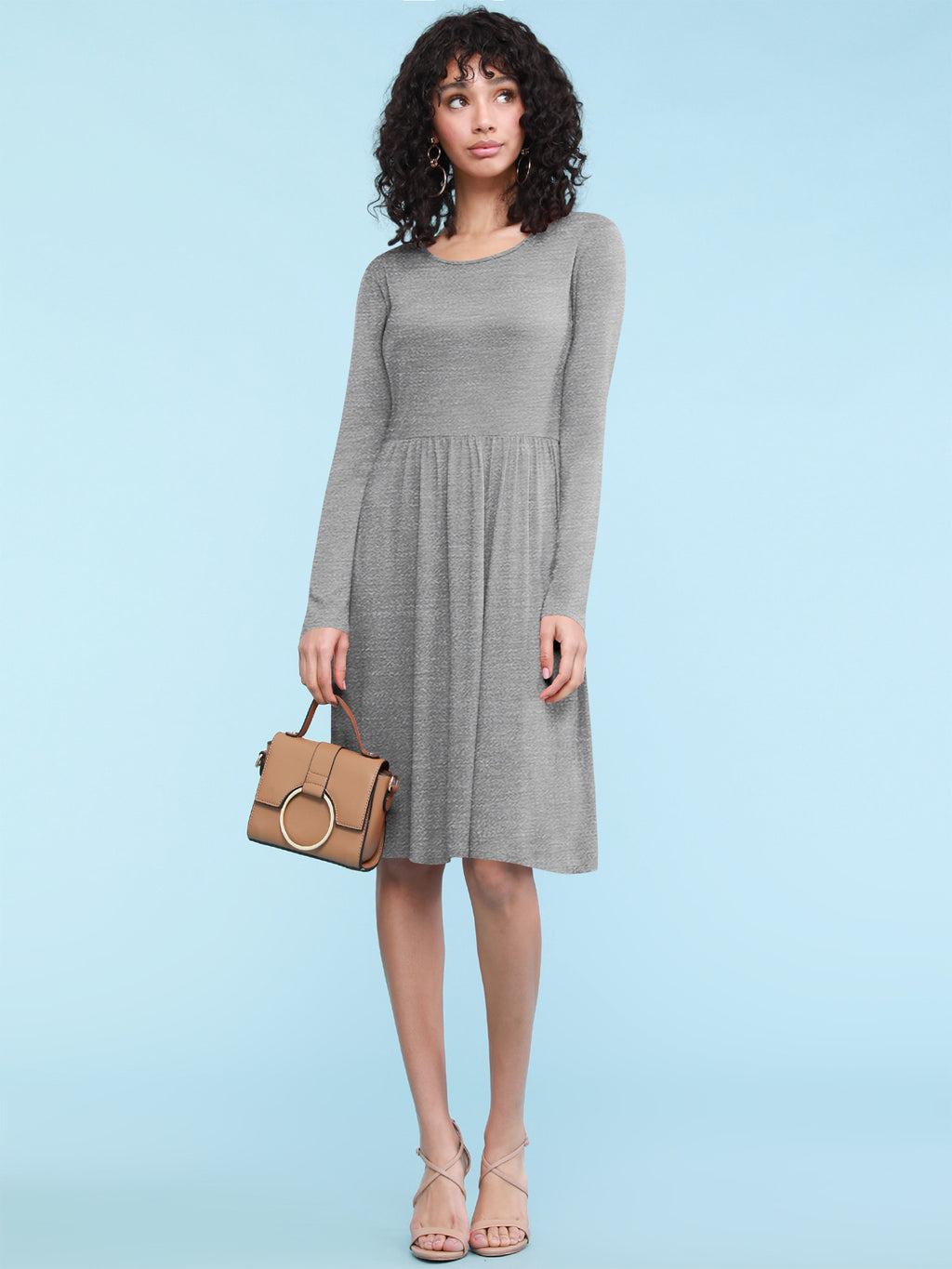 Long Sleeve Flowy Dress with Pockets Women Casual Soft Breathable Relaxed Fit Everyday Dress 18 Colors S-XXL
