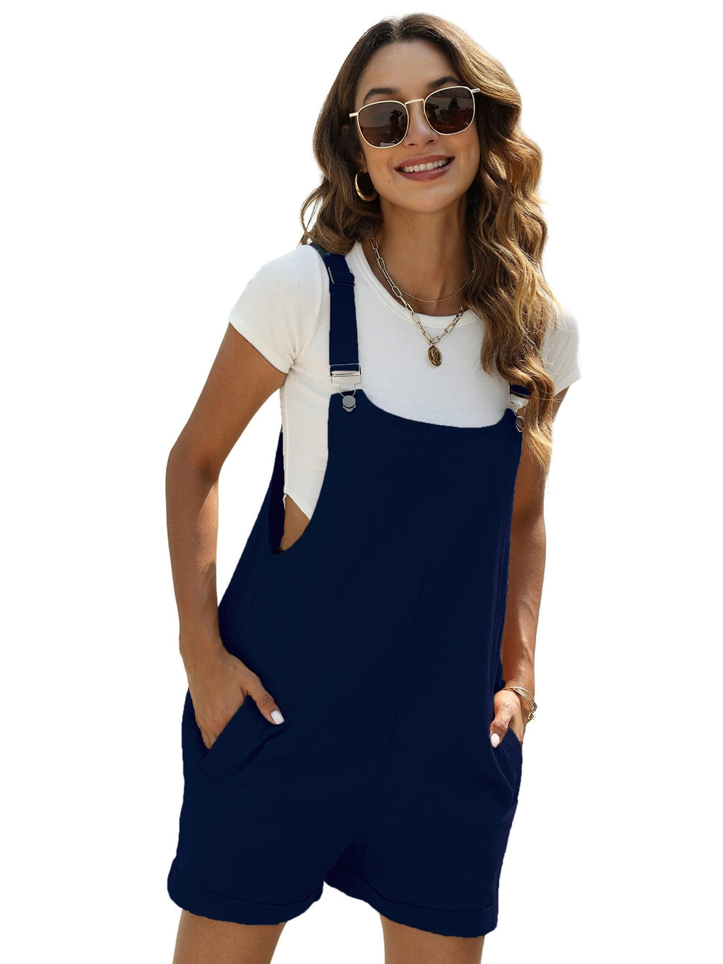 Women Sleeveless Linen Blend Jumpsuit Wide Leg Overalls Shorts with Pockets Casual Spring Fall