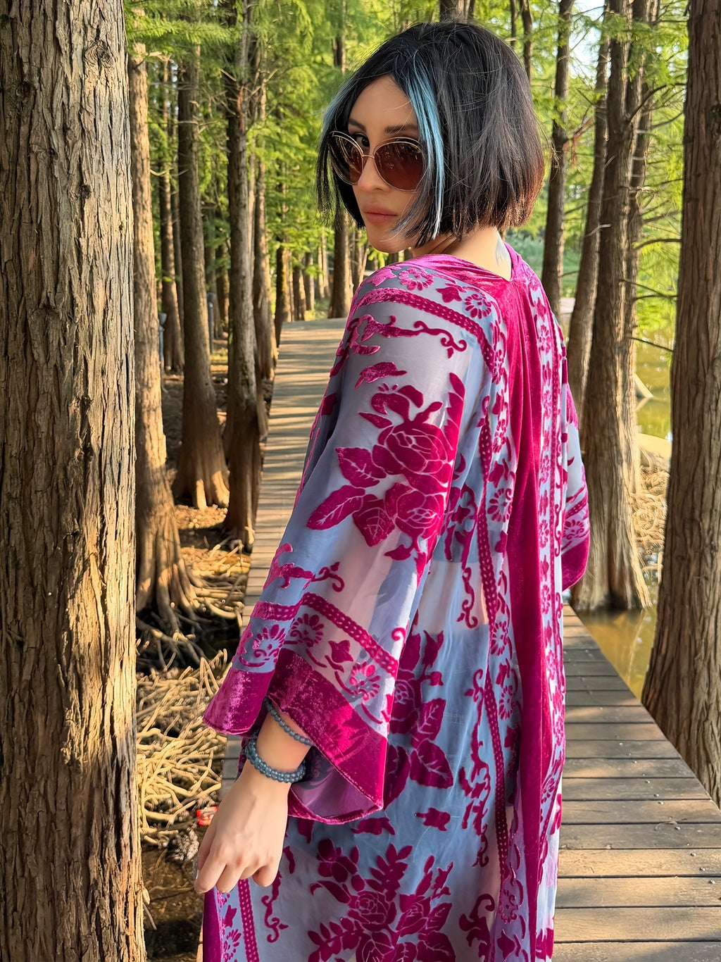 Boho Burnout Velvet Kimono Women Long Cardigan Cover Up Tassel Floral Embroidered One Size